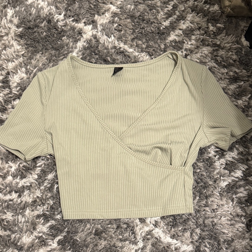 SHEIN Sage Green Ribbed Crop Top